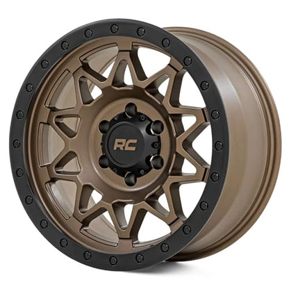 Rough Country 78 Series Aluminum Wheel - 18x9, 6x5.5 Bolt Pattern, +0mm Offset, Simulated Beadlock Design Bronze Wheel with Black Lip