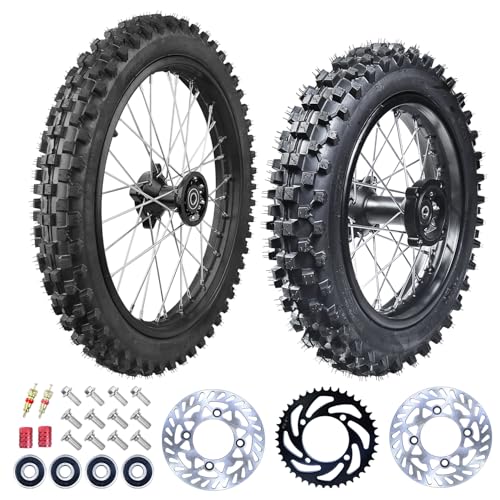 2.50-14 60/100-14 Front 3.00-12 80/100-12 Rear Rim Wheel Tires With 12-15mm Bearing for 50cc 90cc 110cc 125cc SSR125 TTR110 PW80 CRF70 KLX110 Apollo TaoTao DB14 Coolster Pit Bike Motorcycle