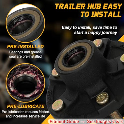 Redants 2 Pack 2000 lbs Trailer Hub Kit 5 on 4.5", 1-1/16" Straight Spindle ONLY, Pre-Greased Assembly with L44649 Bearings for Boat/Utility Trailer - style: 5*4.5" Trailer Hub Kit for 2000 lbs Axle