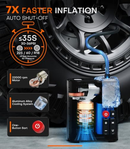 Tire Inflator Portable Air Compressor, 35s Faster Air Pump with APP, 160PSI 48LPM 10400mAh Electric Tire Pump, 45W Charging, Cordless Tire Inflator for Car SUV Truck Pickup RV