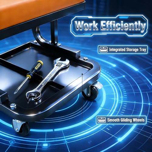 superokay Rolling Mechanic Seat with Tool Tray, 330 lb Capacity