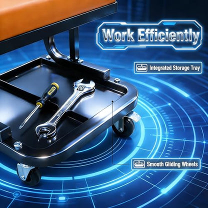 superokay Rolling Mechanic Seat with Tool Tray, 330 lb Capacity