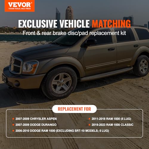 VEVOR Front and Rear Brake Kit for 06-2018 Dodge Ram 1500, 07-2009 Dodge Durango Chrysler Aspen, Drilled and Slotted Brake Rotors Ceramic Brake Pads Replacement, 13.2" Front Rotors 13.9" Rear Rotors - size: S-53005 + S-53006
