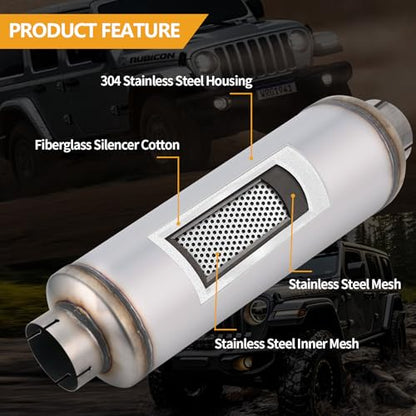 4 Inch Exhaust Muffler with Clamp, 4" Inlet/Outlet 30" Overall Length Resonator, Stainless Steel Straight Through Design Performance Muffler with Clamp, 1 PC - size: 4'' inlet, 7'' body width