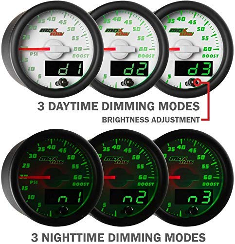 MaxTow White & Green 300F Air Intake Temperature Gauge Kit, 2-1/16" 52mm