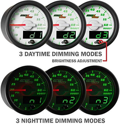MaxTow White & Green 300F Air Intake Temperature Gauge Kit, 2-1/16" 52mm