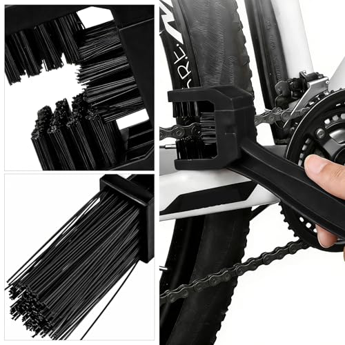 Motorcycle Chain Washer, Double-Ended Chain Gear Cleaning Tool w/Three-Sided & Long Bristles, Chains Crankset Brush Dirt Cleaner for Motorcycle Bicycle Mountain Bike (Black) - color: 1 PCS, Black