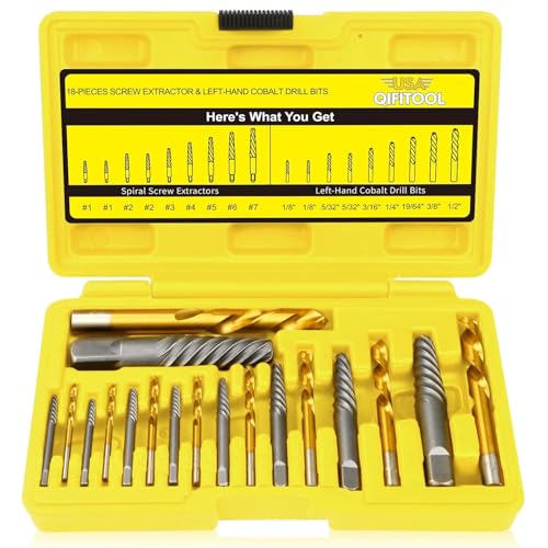 18PCS Screw Extractor Set, 37# Cr-Mo & 6542 HSS Steel Cobalt Left-Hand Drill Bit, Easy Out Broken Bolt Remover Reverse, Ez Out Stripped, Rounded-Off, Damaged Bolts, Screws&Studs Removal Tool(Yellow) - color: 18pcs yellow LF