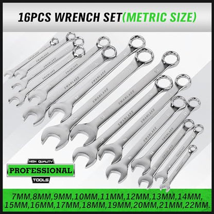 SWANLAKE 32-Piece Combination Wrench Set, SAE and Metric, 1/4"-1" & 7mm-22mm, 12 Point, Chrome Vanadium Steel - style: 32-Piece Combination