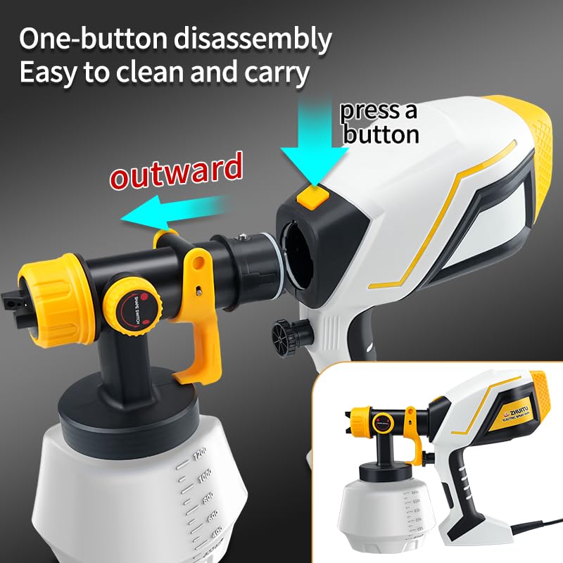 Paint Sprayer 1000W HVLP Electric Spray Paint Gun with 6 Copper Nozzles and 3 Spray Patterns 1200ML High Capacity Container for Furniture, Fences, Walls, Garage Doors (Yellow) - color: Yellow