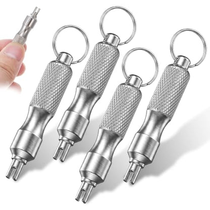 Yolev 4 Pcs Valve Core Removal Tool Keychain, Stainless Steel Tire Valve Stem Tool Portable Tire Valve Stem Removal Tool for Bicycle Car Motorcycle Repair Install Accessory