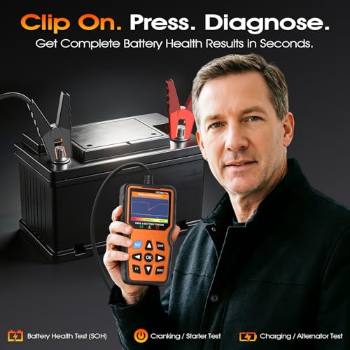 OBD2 Scanner with Battery Tester, 2-in-1 Design 1-Sec Read/Clear Check Engine Code Reader, 12V Car Battery Health & Charging System Analyzer, Universal Auto Diagnostic Tool for 1996+ Cars