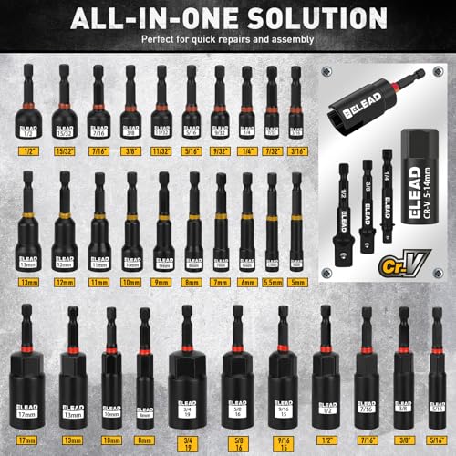 58-Piece Magnetic Impact Nut Driver Set, Metric & SAE Mini Combination Wrench Set, Impact Socket Adapter, 3LBS Magnetic Pickup Tool, Wing Nut Driver, Universal Socket, 1/4'' Quick-change Bit Extension - color: 58-piece New Version