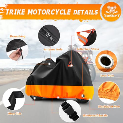 Trike Cover Heavy Duty Waterproof 3 Wheel Motorcycle Cover - size: Trike