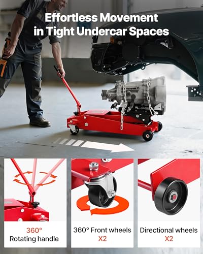 VEVOR Adjustable Floor Transmission Jack 1000 LBS Low Profile Hydraulic Transmission Telescoping Heavy-Duty Lift Jack 6.3-25.2 in Lifting Height, 360° Swivel Front Wheels - size: Compact