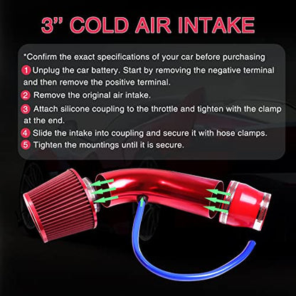 3 Inch Universal Cold Intake Pipe Induction High Flow Pipe Kit (Red) - color: Red Intake