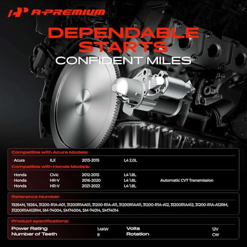 A-Premium Starter Motor, 12V 1.4KW 9 Teeth Clockwise