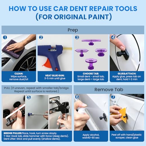 Paintless Dent Repair Kit, 154PCS Dent Puller kit,Dent Removal Tools with Metal Dent Lifter, Bridge Puller, T-Slide Hammer PDR Kit for Car Dent Repair, dings, creases and Hail Damag