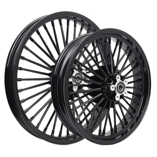 TOFR 21x2.15 18x3.5 Fat Spoke Black Wheels For Harley Dyna FXD FXDB 00-05 - color: 21x2.15 18x3.5 Black, size: Dyna 2000-2005