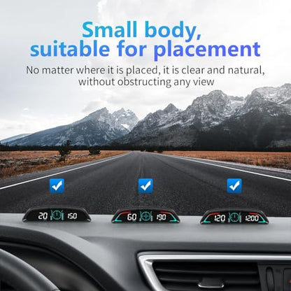 OBD2 Gauge Display,Head Up Display for Cars,Speedometer with Speed,Engine RPM,Clock,Overspeed Alarm,Water Temperature Alarm,Fatigue Driving Reminder,Fits Most Post-2008 Models