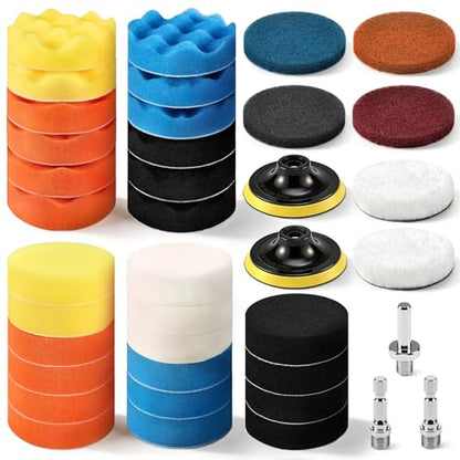 3 Inch 38 PCS Buffing Polishing Pads, Car Foam Sponge Drill Attachment - color: 3 Inch 38 Pieces
