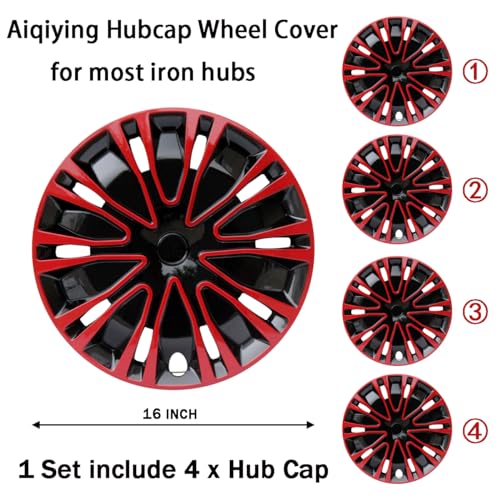 16 inch Hubcaps ABS Replacement for Steel Wheel（Non-Alloy） Snap-on Set of 4 - color: BK-Red-Black, size: 16-inch
