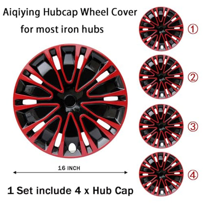 16 inch Hubcaps ABS Replacement for Steel Wheel（Non-Alloy） Snap-on Set of 4 - color: BK-Red-Black, size: 16-inch