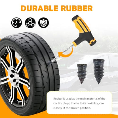 30PCS Car Tire Plug Kit,Essential Car Emergency Flat Tire Repair Kit Contains Drill/Rubber Repairs Screws/Cars Tires Repair Plugs,Professional Tubeless Tires Patch Kits for Cars