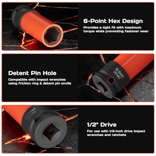 7PCS 1/2" Drive Half Size Lug Nut Impact Socket Set 16.5-22.5mm