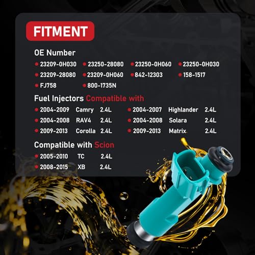 23209-0H030 Fuel Injector Set 4 Compatible with Toyota Scion 2.4L - size: 23209-0H030