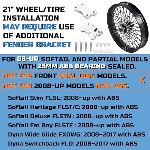 FatFlex Front Wheel for Harley Softail Slim Fat Boy Dyna 21” x 3.5” - color: 21*3.5'', Black+Chrome+Black