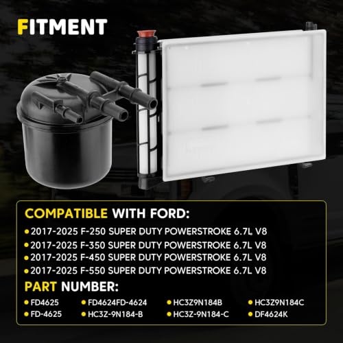 Fuel Filter Element 6.7 Diesel Compatible with 2017-2025 Ford F250 F350 F450 F550 Super Duty 6.7L Powerstroke, Fuel Filter Water Separator Kit Replace# FD-4624 FD-4625 HC3Z-9N184-B HC3Z-9N184-C