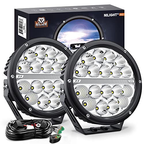 Nilight 7 Inch 2 PCS 90W 9850LM Round LED Offroad Driving Lights with DRL - color: 2Pcs 90w 7Inch white DRL Light Kit