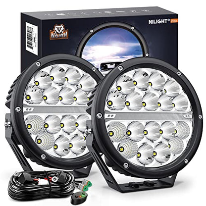 Nilight 7 Inch 2 PCS 90W 9850LM Round LED Offroad Driving Lights with DRL - color: 2Pcs 90w 7Inch white DRL Light Kit