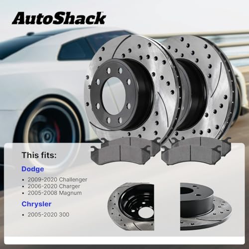AutoShack Front & Rear E-Coated Rotors & Premium Pads for Chrysler 300 2023 - style: ShadowGuard & Premium Pad