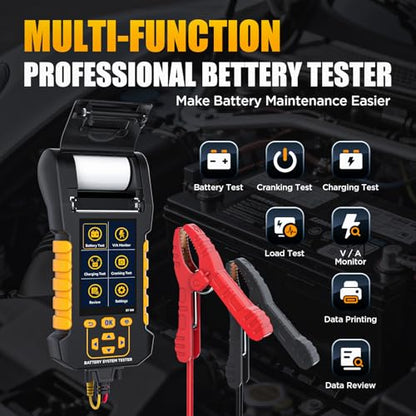 BT880 Car Battery Tester,12V/24V Battery Load Tester with Built-in Thermal Printer, 20-2000 CCA Testing,Cranking/Charging Test,Voltage/Current Monitor,Data Logging & Safety Protections