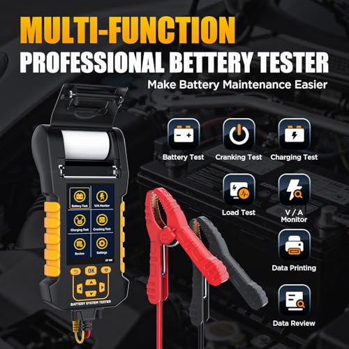 BT880 Car Battery Tester,12V/24V Battery Load Tester with Built-in Thermal Printer, 20-2000 CCA Testing,Cranking/Charging Test,Voltage/Current Monitor,Data Logging & Safety Protections