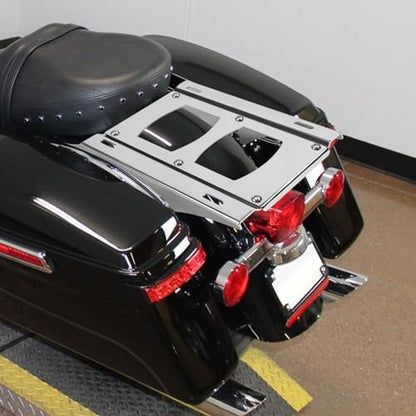 TCT-MOTORPARTS Chopped Tour Luggage Trunk Pack Rack Fit for Harley Havidson - color: Vivid Black Chopped Trunk+Chrome Rack