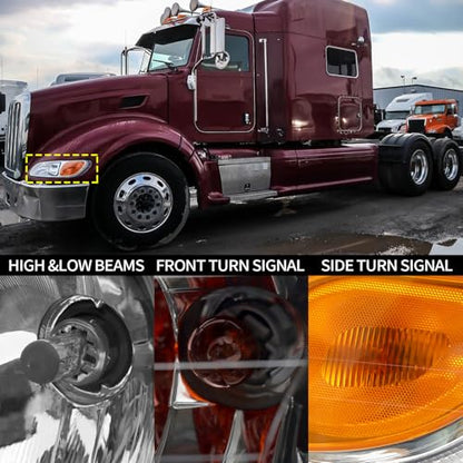 Headlight Assembly Pair Fits for 2005-2016 Peterbilt 325 330 386 387 - color: Left Driver Side