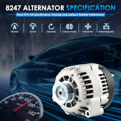 8247 Car Alternators Fit for Chevy Silverado 1500 2500 3500 Avalanche Tahoe, for GMC Savana Sierra Yukon, for Cadillac Escalade Automotive Replacement Alternator 10464451 321-1798 321-1811 - size: #8291, 8247, 8273 Alternator