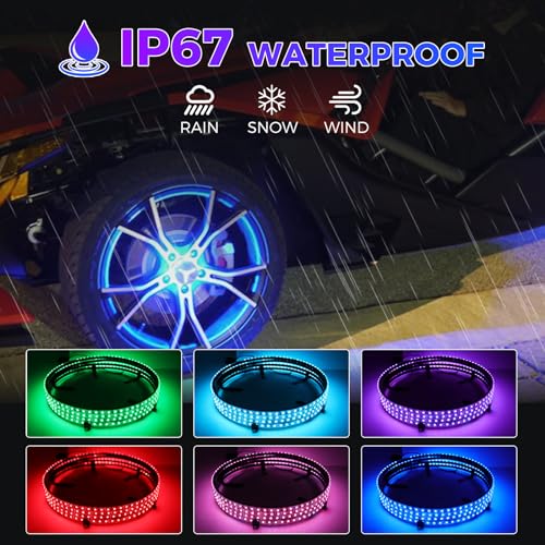 DREAMIZER 4PCS 17.5inch RGBW LED Wheel Ring Lights Kit with Remote and APP Control Dream Colors Neon Wheel Rim Lights with Turn Signal and Braking Function,Music Sync Mode for Car ATV UTV Golf Cart - size: 17.5inch
