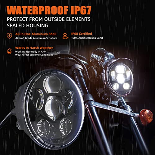 SKTYANTS 5 3/4 5.75" Inch LED Headlight Motorcycle High Low Beam with 5.75 Inch Housing Bucket Compatible with FXWG FXDWG FXST (Black) - color: Black-B