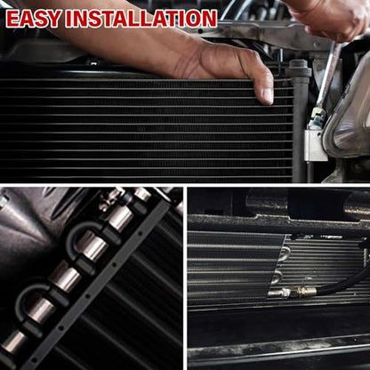 10 Pass Aluminium Transmission Oil Cooler, Remote 5/16" Engine Oil Cooler Radiator, with Hose Mounting Kit (Black) - color: Black