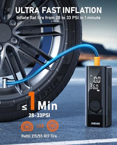 JUSUOX Tire Inflator Portable Air Compressor, 150 PSI Dual Power - color: Black