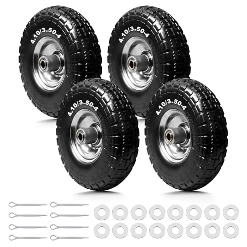 Storystore 4-Pack 4.10/3.50-4 Tire and Wheel - 10 Inch Solid Rubber Tire Wheels with 5/8" Bearings, 2.2" Offset Hub for Hand Truck, Trolley Dolly, Garden Cart and Wheelbarrow - size: 10Inch / 4Pack / Silver