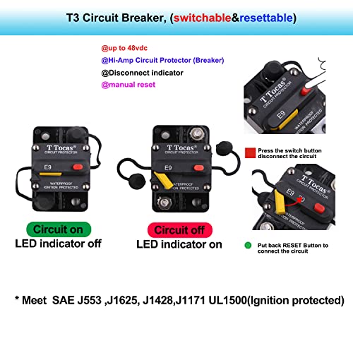 E9 30A Amp Circuit Breaker Manual Reset w/LED Indication 12V-72VDC - color: Surface Mount with LED Indication, size: 30A