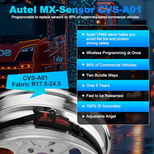 Autel CVS-A01 Fabric-Banded R17.5 to 24.5 Work with MaxiTPMS ITS600 CV Programmable CV TPMS Sensor 433MHZ Programmable Universal TPMS Sensor Designed for Commercial Vehicles