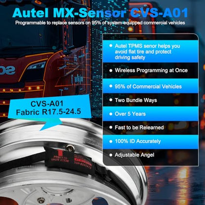 Autel CVS-A01 Fabric-Banded R17.5 to 24.5 Work with MaxiTPMS ITS600 CV Programmable CV TPMS Sensor 433MHZ Programmable Universal TPMS Sensor Designed for Commercial Vehicles