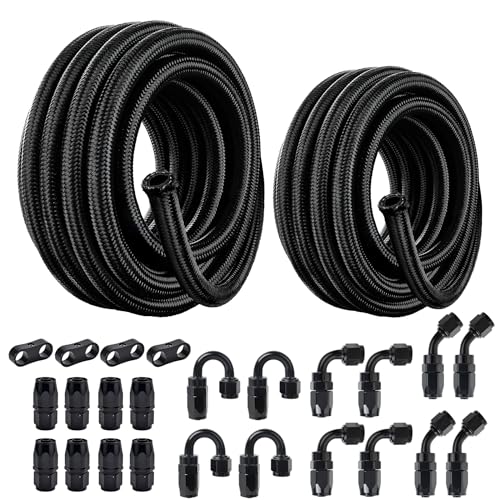 EVIL ENERGY 2 Kit 8AN 10AN Fuel Line Kit 40FT with 24PCS Fitting Kit, 10AN Hose 8AN Hose, Nylon Braided CPE Fuel Line Hose - size: 8AN+10AN