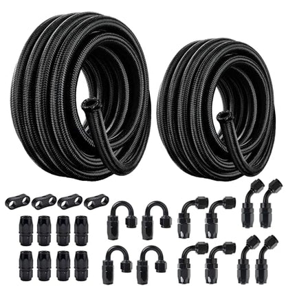 EVIL ENERGY 2 Kit 8AN 10AN Fuel Line Kit 40FT with 24PCS Fitting Kit, 10AN Hose 8AN Hose, Nylon Braided CPE Fuel Line Hose - size: 8AN+10AN